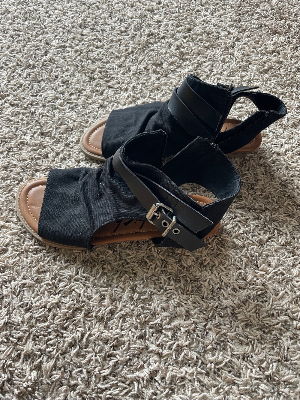 Blowfish Black Cross-Strap Open-Toe Sandals with Back Zip